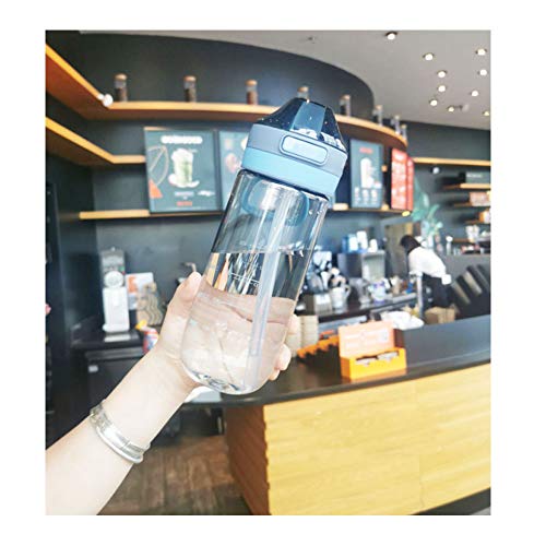 Outdoor sports water cup, rope straw, high temperature resistant plastic water cup, sealed duckbill, 650ML (Blue)