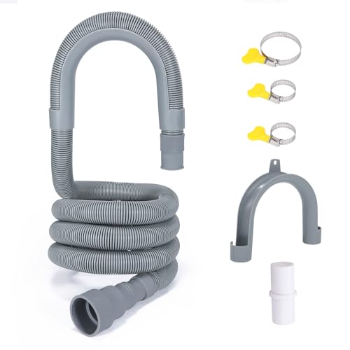 PinkCross Universal Washing Machine Drain Hose Extension, Flexible Washer & Dishwasher Hose, Portable Sink & Dehumidifier Pipe, Corrugated Plastic Hose with Clamp (6.5 FT)