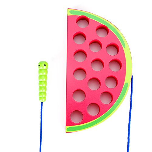 image for USATDD Wooden Lacing Watermelon Threading Toy Wood Block Puzzle Travel