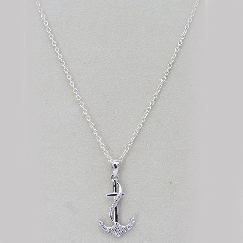 Dazzlingrock Collection 0.10 Carat (ctw) Round White Diamond Ladies Anchor Pendant 1/10 CT (Silver Chain Included), Sterling Silver