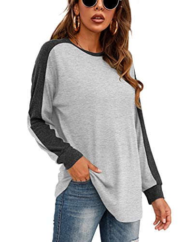 Long Sleeve Shirts for Women Lightweight Fall Tops Tunic Baseball Sweatshirts Gray M