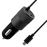 i-SUPERSIM USB Car Charger with Android Charging Line, Quick-Charging, QC 2.0 USB Port for iOS Android Mobile Devices, Black