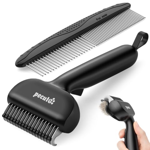 pecute Dead Hair Rake with Pet Combs, Self-Cleaning Undercoat Brush, Undercoat Undercoat Brush, Grooming Kit for Dogs Cats Stainless Steel for Long Hair(Black)