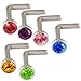 18g 18 gauge 1mm , 7mm long - 316L Surgical Stainless Steel nose rings studs screws bones bars with Swarovski Crystals lot ABRT - Pierced Body Piercing Jewelry- Set of 6