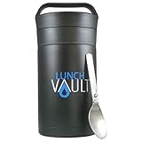 LunchVault Stainless Steel 17 Ounce Soup Thermos & Food Jar - Vacuum Insulated Wide-Mouth Lunch Container with Foldaway Spoon (Black Matte)