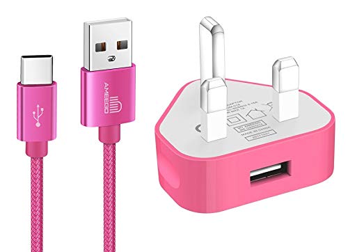 TheMax USB Wall Charger with USB-C Cable – Fast Charging Adapter Safe, Compact, High-Speed Charging Compatible for Samsung, Pixel, Android, and Tablets and More (1m Cable Included) Pink