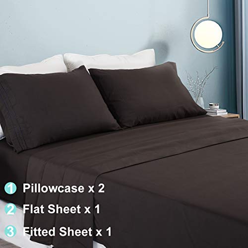 COHOME Queen Bed Sheets Set 4 Piece, Microfiber 1800 Thread Count Luxury Egyptian Sheets-Stain Wrinkle Fade Resistant, Hypoallergenic 16 inch Deep Pocket Bedding Set (Dark Grey) - Thumbnail 5