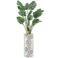 SIGNWIN Monstera Tree with Dark and Light Blue Geometric Flower Pattern Vase Abstract Shapes Minimalism Zen Colorful Multicolor Ultra for Living Room, Bedroom, Office - X-Large 5 Feet (60