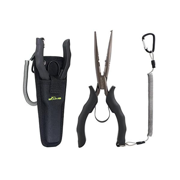 Booms-Fishing-F3-Stainless-Fishing-Pliers-can-Split-Rings-Split-Shot-Sleeve-Crimper-and-Turning-Lure-with-Coiled-Lanyard-and-Nylon-Belt-Holster