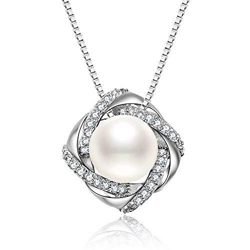 J.Vénus Kette Damen Kleine Perle Halskette 925 Sterling Silber Zirkonia Anhänger mit Etui Italien kette 45cm