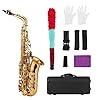 JJmooer Golden Eb Altsaxophon Saxophon Messing Korpus Weiße Muscheltasten Holzblasinstrument mit Tragetasche Handschuhe Putztuchbürste Saxophon Halsgurte
