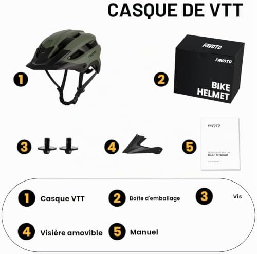 Casque Vélo VTT avec Visière Amovible, Léger pour Homme