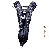 Double Gloves Arm & Leg Lockable Lacing Black Leather Belt Arm Sport Tactics Kit ( Padlock 3 Pieces )