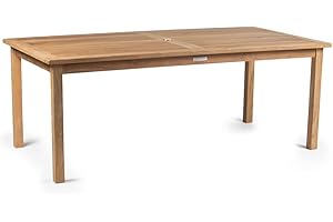 TITAN GREAT OUTDOORS Ash & Ember Grade A Teak 79" Rectangle Laurel Dining Table, Weather Resistant Solid Wood, Indoor Outdoor Patio Furniture for Garden, Backyard, Patio, Tightly Spaced Slats, Umbrella Hole