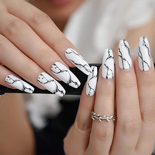 EDA LUXURY BEAUTY WHITE BLACK GLAMOROUS MARBLE DESIGN Full Cover Press On Gel Glitter Artificial Tips Acrylic Extreme False Nails Extra Long Ballerina Ballet Coffin Square Super Fashion Fake Nails 5 EDA LUXURY BEAUTY WHITE BLACK GLAMOROUS MARBLE DESIGN Full Cover Press On Gel Glitter Artificial Tips Acrylic Extreme False Nails Extra Long Ballerina Ballet Coffin Square Super Fashion Fake Nails