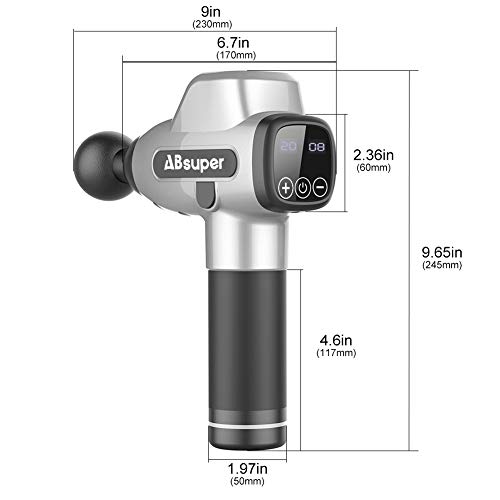 Massage Gun 2019 Winter Upgraded, ABsuper High-Intensity Percussion Massager for Pain Relief, Super Quiet 20 Speeds Rechargeable Muscle Massager with Four Different Heads for Different Muscle Groups