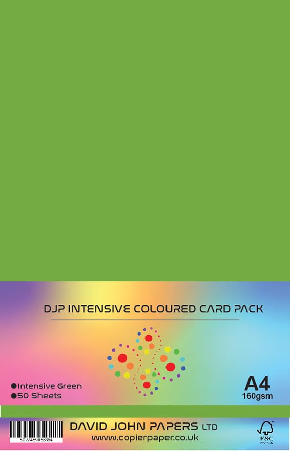 DJP A4 160gsm Intensive Green Coloured Craft Card (50 Sheets)