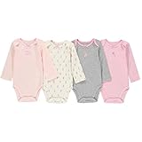 Wan-A-Beez Unisex Baby 4 Pack Long-Sleeve Bodysuits (12 Months, Pink Print)