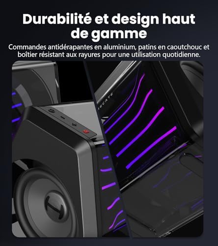 G2000 Pro-Enceintes PC Gaming 2.0(Peak 64W) avec Éclairage RGB TempoFlow™ 270°, Son Surround Virtuel 7.1-Bluetooth 5.4/USB-C/AUX-Compatible PC, PS5, Xbox, Mobile-Haut-parleurs Gamer-Noir