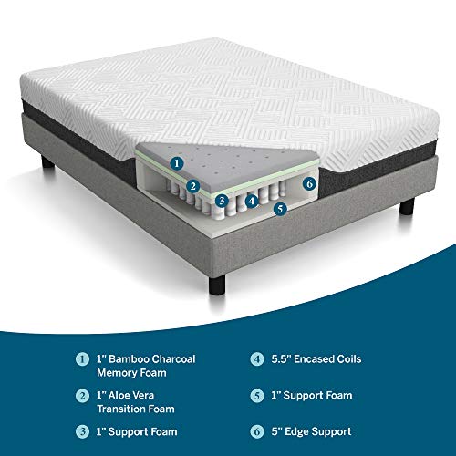 LUCID 10 Inch Queen Hybrid Mattress Bamboo Charcoal and Aloe Vera