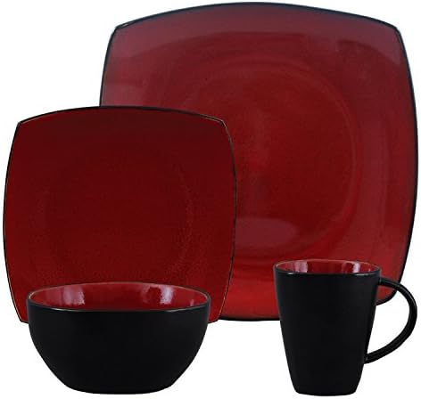 Stoneware Solid Print Red 16-piece Square Dinnerware Set