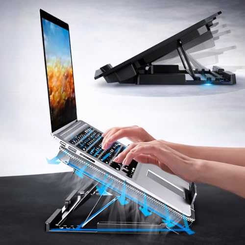 Base Suporte para Notebook até 17" com Cooler Duplo Ultra Silencioso, LED Azul, 8 Níveis de Altura, USB Extra – Refrigeração Potente e Conforto Ergonômico