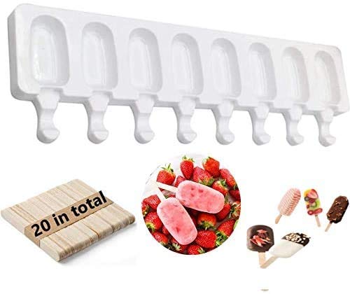 LifeMonde Ice-Cream Silicone Bar Mold Oval Ice Lolly Mould for Chocolate Soap Cake Dessert DIY Tools (White)