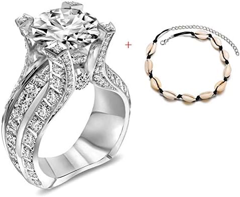 Desirepath 925 Sterling Silver Ring, Cubic Zirconia CZ Diamond Elegant Eternity Engagement Wedding Band Ring