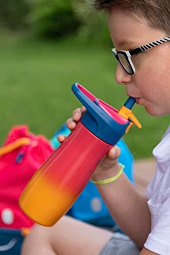 - Botella de Agua - Colección Concept Kids - Botella de Acero Inoxidable de 430 ml - Color Rosa - Fácil de Abrir con Botón de Bloqueo - Incluye un Asa - Limpieza Sencilla