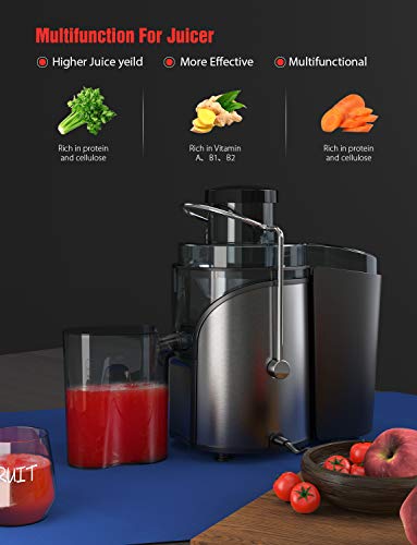 Homgeek Juicer Machines, Juicer Extractor with 3'' Wide Mouth, Dual Speed Mode Compact Juicer with Anti-Shake, Easy to Clean, BPA-FREE