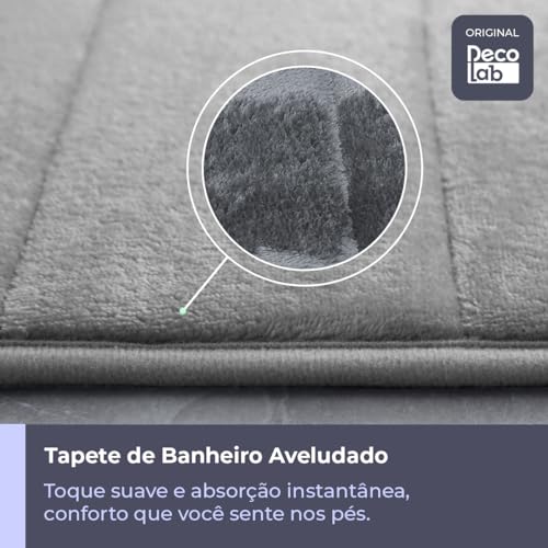 Decolab Jogo De Tapetes Para Banheiro Completo | Kit Tapetes Banheiro Ultra Absorvente | Tapetes Antiderrapantes Super Soft Multiuso Decoração (Cinza-escuro, 3 Peças)