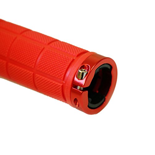 DEERU Bicycle Premium Rubber Handlebar Grip Double Lock on Grip for Mountain Bike BMX Folding Bike Anti-Slip Shockproof (Red)