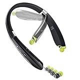 EGRD [Newest Design] Foldable Bluetooth Headset Headphones, Wireless Sports Neckband Bluetooth Headset with Retractable Earbuds for Android, Other Bluetooth Enabled Devices with Mic