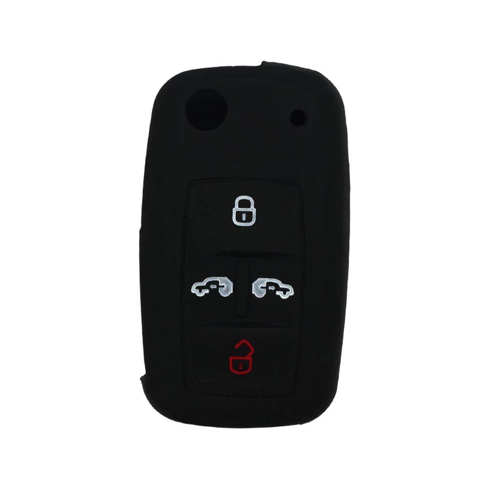 BROVACS Silicone Cover Protector Case Holder Skin Jacket Compatible with VOLKSWAGEN Multivan Sharan Caravelle Transporter Caddy SEAT Alhambra 4 Button Flip Remote Key Fob CV9808 Black