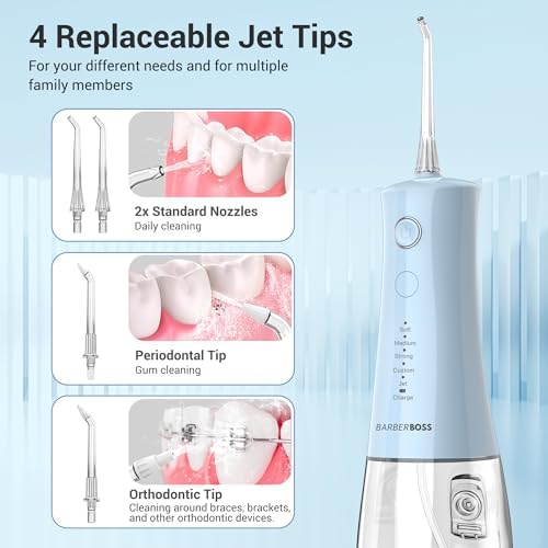Irrigador oral, fio dentário elétrico sem fios, 5 modos de pressão, IPX8 impermeável, irrigador oral portátil para cuidados gengivais (Pastel Blue)