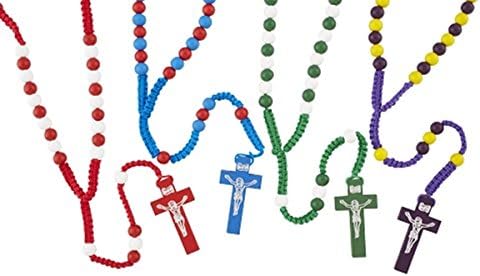 Assorted Multicolor Wood Catholic Prayer Bead Rosary, 19 inch, Pack of 12