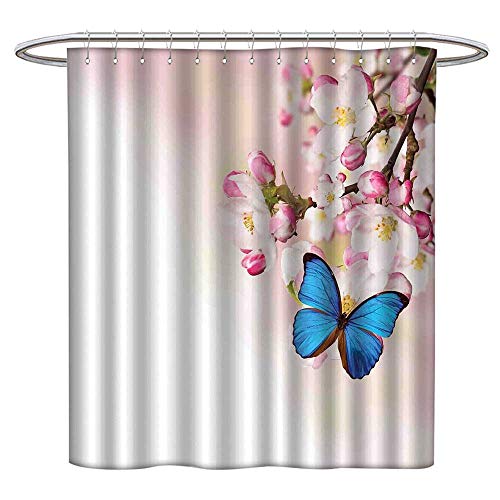 Theresadewey Shower Curtain Liner Modern Blue Butterfly On Spring