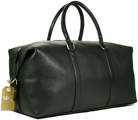 LeftOver Studio Expandable Weekend Overnight Travel Duffel Bag in Black Top Grain Cow Leather