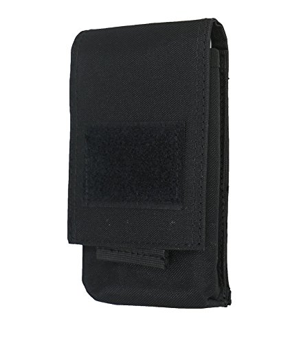LefRight Camo Tactical Molle Vertical Waist Belt Large Pouch Bag Holster Cover Pull Tab Compatible with Samsung Galaxy S9 iPhone XR 7 Plus (Black)