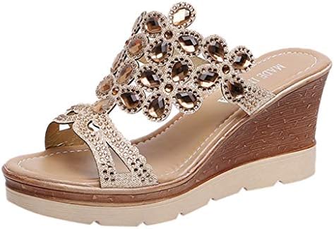 Midress Peep Toe Breathable Beach Sandals Women Summer Fashion Floral Rhinestone Slip-On Wedge Shoes