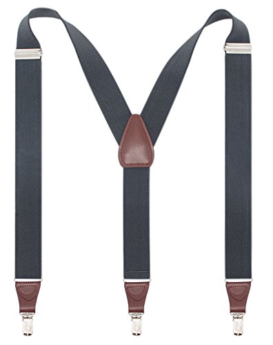 Bioterti Men’s Y-shape 1.4 Inch Suspender -3 Metal Clips, Elastic Straps (Dark Grey)