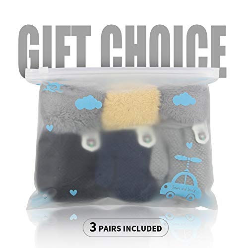 ORVINNER 3 Pairs Toddler Gloves Baby Boys Girls Winter Warm Sherpa Lined Knit Gloves Kids Mittens Black/Grey/Navy Pack - Thumbnail 6