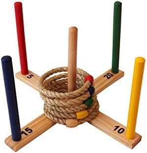 KuoYi T1 Ring Toss Set Quoits Kids & Adults Fun Lawn Game, Indoor or Outdoor Rope