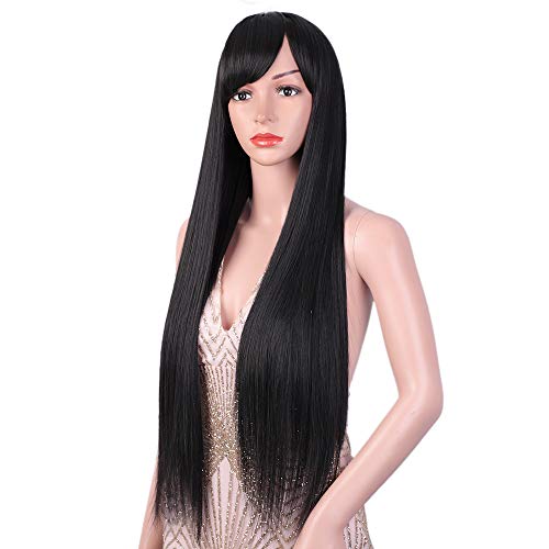 Vigorous Wigs with Bangs,Long Black Straight Wig with Bangs, Black Wig with Bangs Synthetics Cosplay Halloween