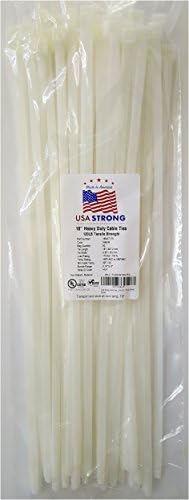 USA Strong Cable Ties. 18" Nylon Zip Cable Ties. Large 175 LB Tensile Strength Extra Heavy Duty Industrial Grade. Durable, Strong and Pliable | 50 Pack | MADE IN THE USA! (18" 175-LB, White)