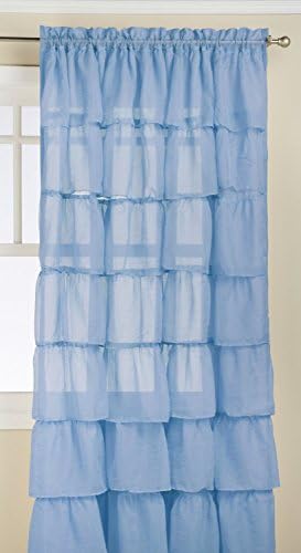 2pcs Gypsy Ruffled Full Stitched Curtain Panel Drape Window Treatment or Shower Curtain(only 1 curtain for shower) in 22 Colors &amp; 4 Different Sizes (84", Light Blue)