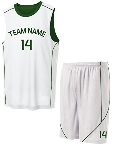 Custom Premium Reversible Basketball Uniform - 2 Side Print, Forest Green/White, L