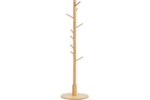 Cozivolife Standing Coat Rack,Wooden Coat Rack Stand with 9 Hooks and 3 Height Adjustable,Beech Wood Tree Coat for Bedroom,Office,Entryway (Bamboo)
