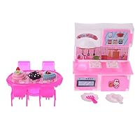 HY-NINHAO 1 Set Doll Kitchen Pretend Play Toys Kids Children Plastic Furniture Appliance Miniature Full Kitchenware Desk Cartoon Toy House Game Gifts Dollhouse Accessories