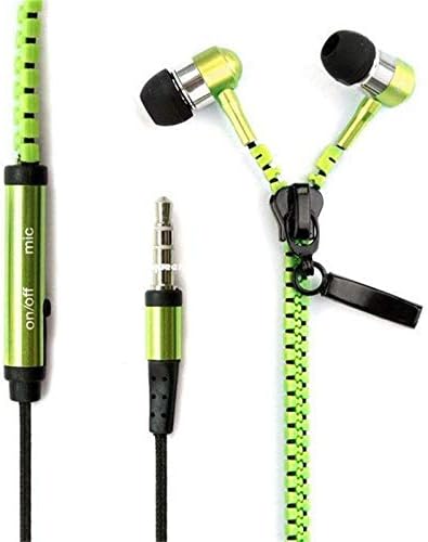 Zipper No Tangle Earbuds Earphones 3.5 MM Audio Stereo Jack in - Line Microphone Compatible with iPhone 4/5/6 or Standard Smartphone (Green)
